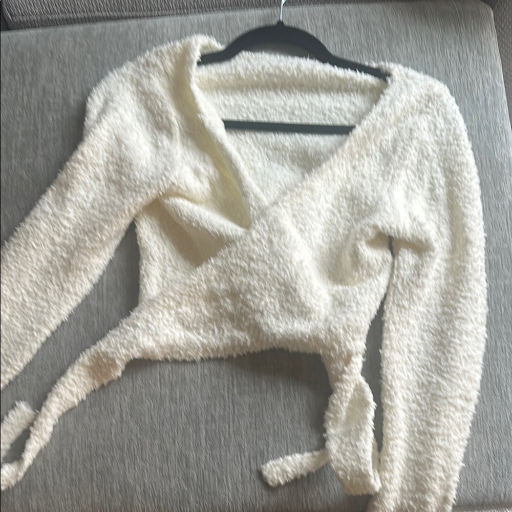 Cozy White Wrap Sweater from SKIMS.
